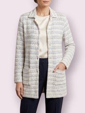 AnneClaire Lurex Guru Cardigan Sweater Jacket Italy Ivory Blue Sequins Medium